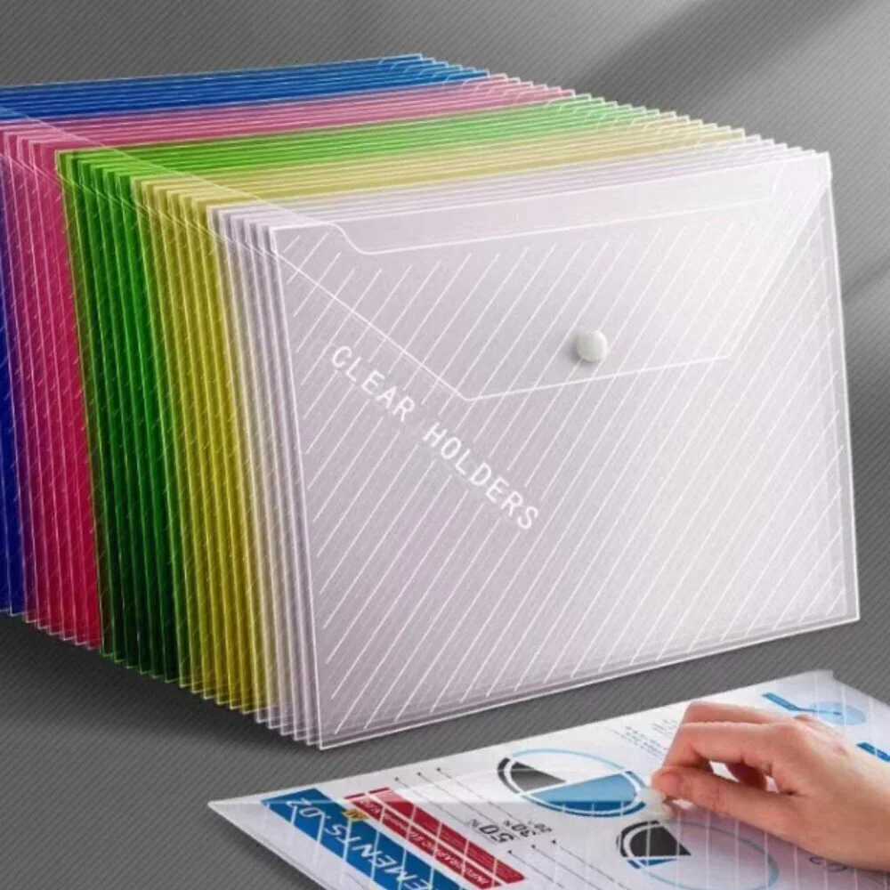 Colored Poly Envelopes Transparent with Snap Closure A4 10 Pack